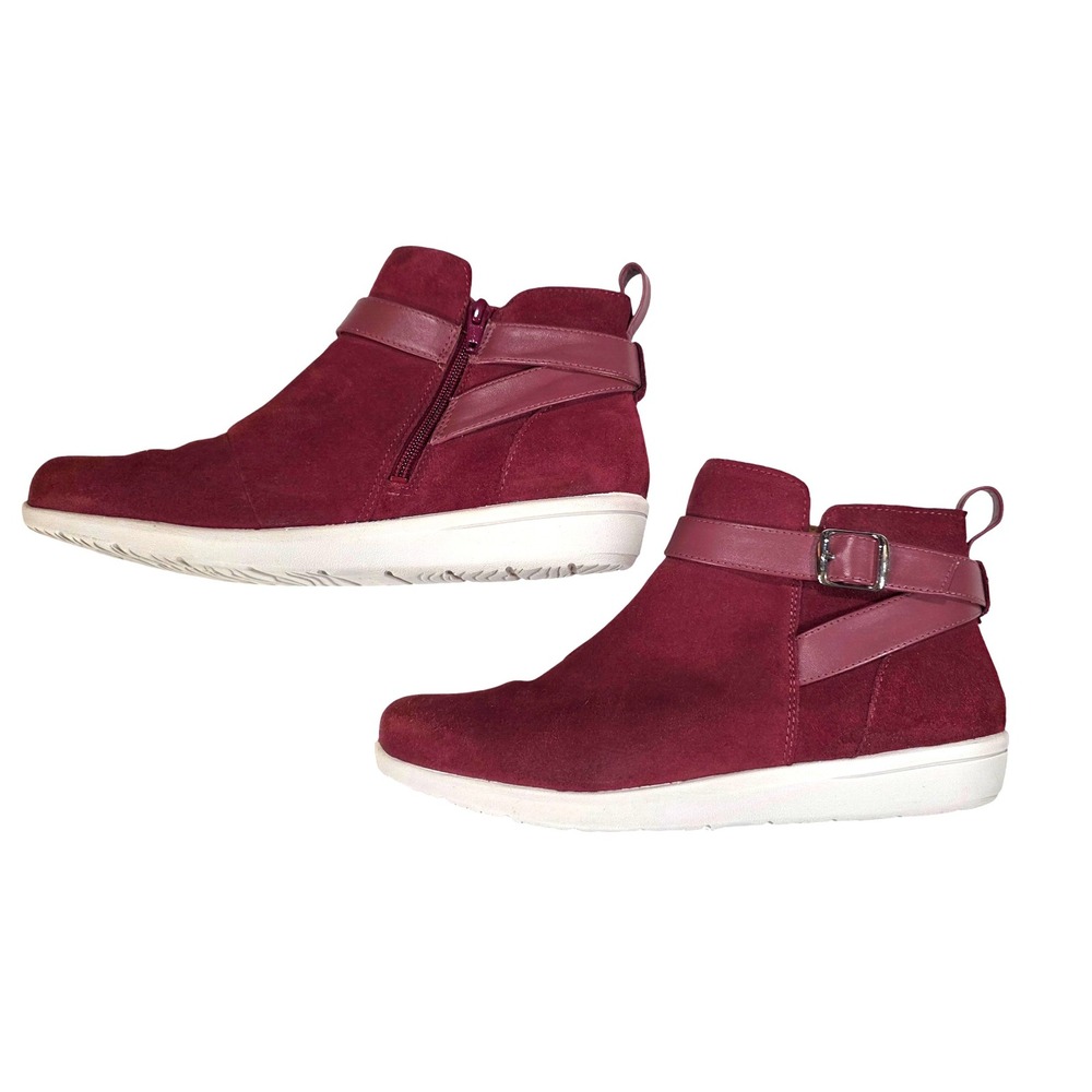 Vionic 9.5W Ankle Boots Suede Low Heel Raspberry - Picture 2 of 9